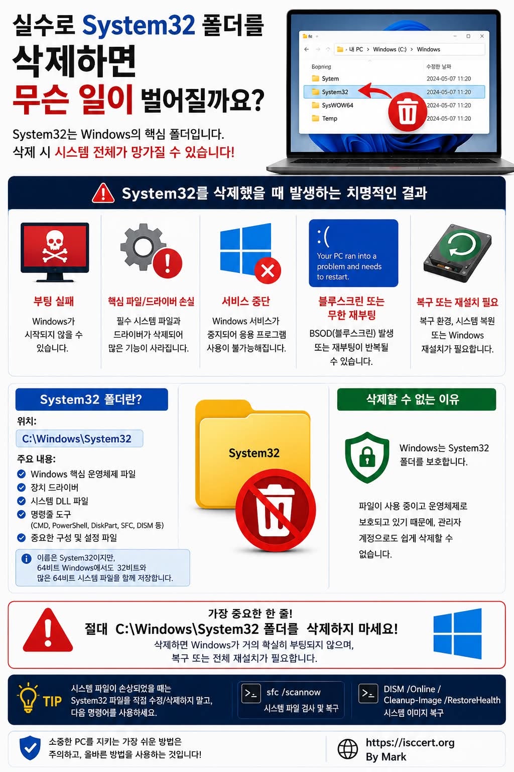 실수로 System32 폴더를 삭제하면 어떻게 될까요? 인포그래픽
