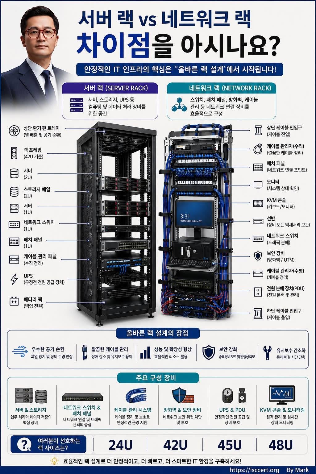 서버 랙(Server Rack) vs 네트워크 랙(Network Rack) 인포그래픽